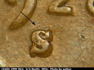 1928 Lincoln cent obverse, CopperCoins die 1928S•1MM•003.