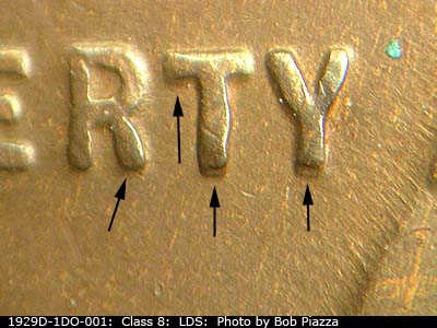 Die-stage C marker on 1929D•1DO•001 (1929 Doubled Die Obverse).