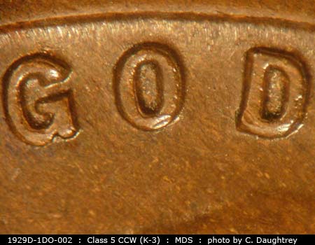 Die-stage B marker on 1929D•1DO•002 (1929 Doubled Die Obverse).