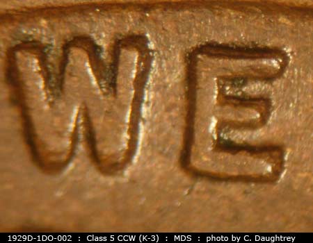 Die-stage B marker on 1929D•1DO•002 (1929 Doubled Die Obverse).