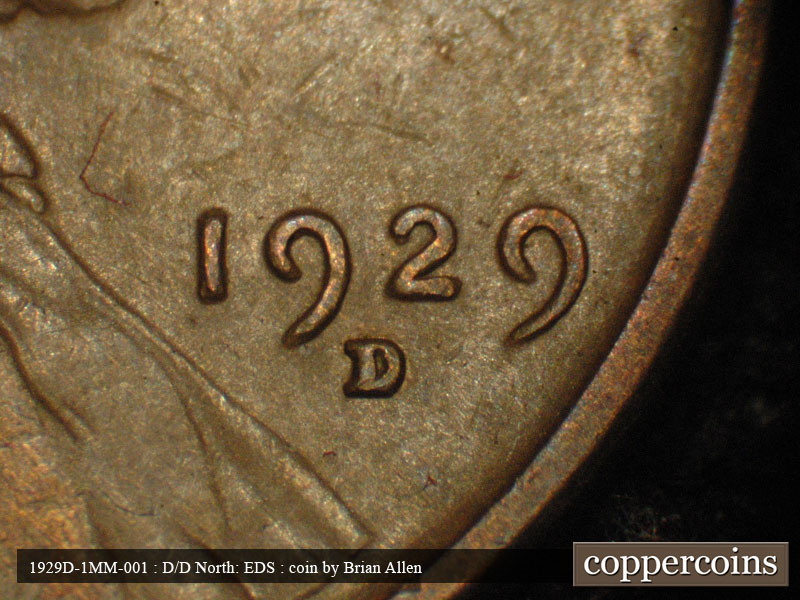 Die-stage A marker on 1929D•1MM•001 (1929 Repunched Mint Mark).