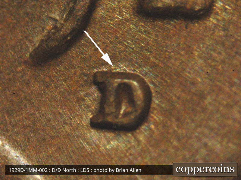 Die-stage C marker on 1929D•1MM•002 (1929 Repunched Mint Mark).