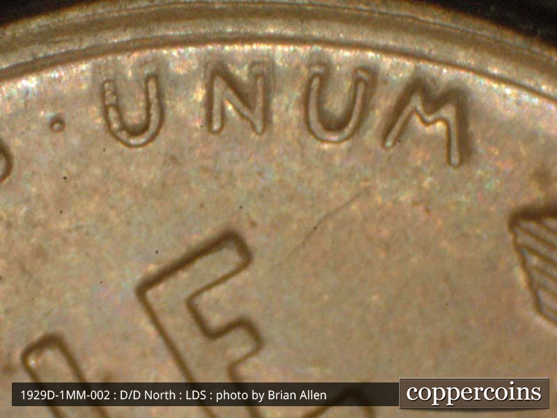 Die-stage C marker on 1929D•1MM•002 (1929 Repunched Mint Mark).