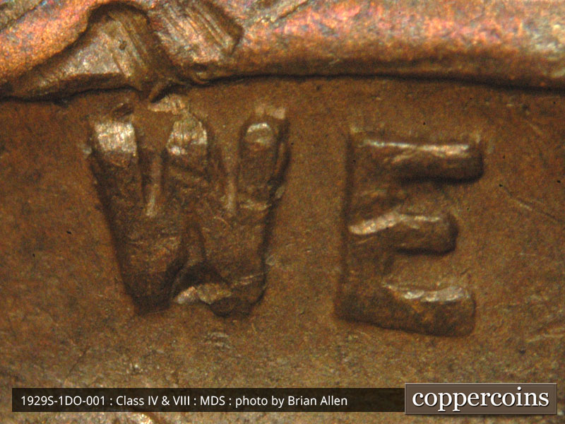 Die-stage B marker on 1929S•1DO•001 (1929 Doubled Die Obverse).