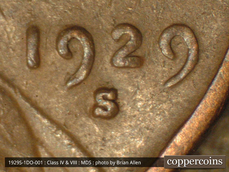 Die-stage B marker on 1929S•1DO•001 (1929 Doubled Die Obverse).