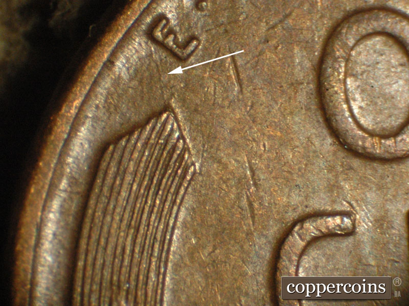 Die-stage B marker on 1929S•1DO•002 (1929 Doubled Die Obverse).