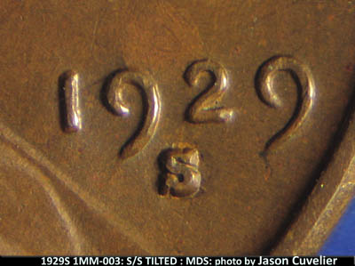 Die-stage B marker on 1929S•1MM•003 (1929 Repunched Mint Mark).