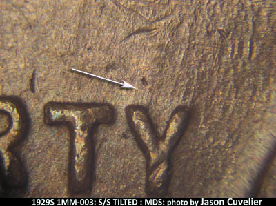 Die-stage B marker on 1929S•1MM•003 (1929 Repunched Mint Mark).