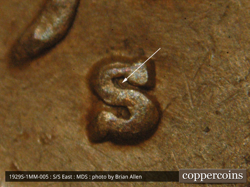 1929 Lincoln cent obverse, CopperCoins die 1929S•1MM•005.