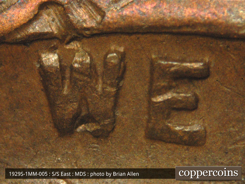 Die-stage B marker on 1929S•1MM•005 (1929 Repunched Mint Mark).