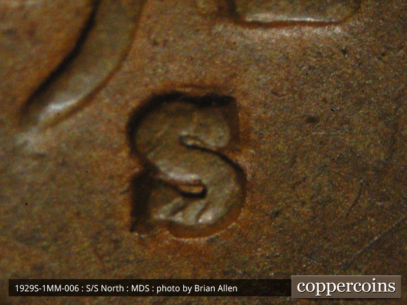 1929 Lincoln cent obverse, CopperCoins die 1929S•1MM•006.