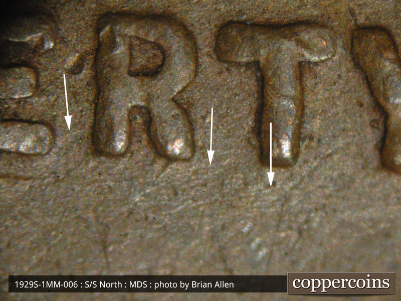 Die-stage B marker on 1929S•1MM•006 (1929 Repunched Mint Mark).
