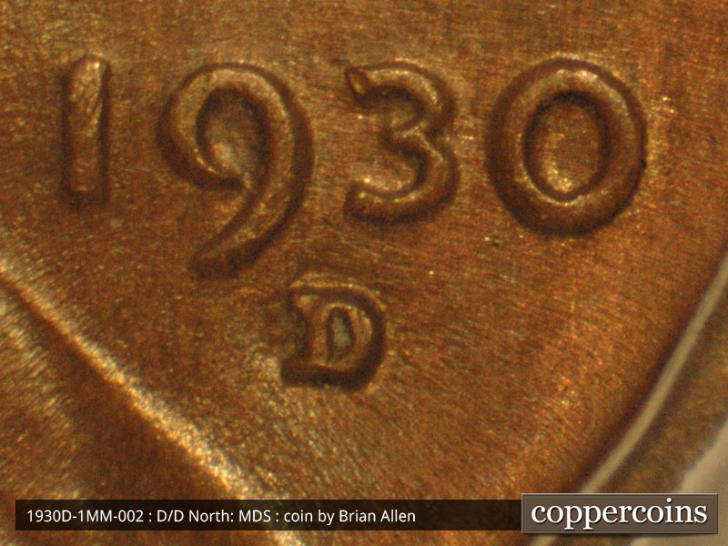 Die-stage B marker on 1930D•1MM•002 (1930 Repunched Mint Mark).
