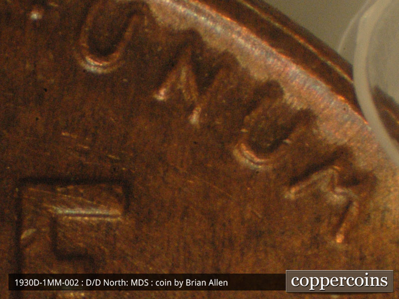Die-stage B marker on 1930D•1MM•002 (1930 Repunched Mint Mark).