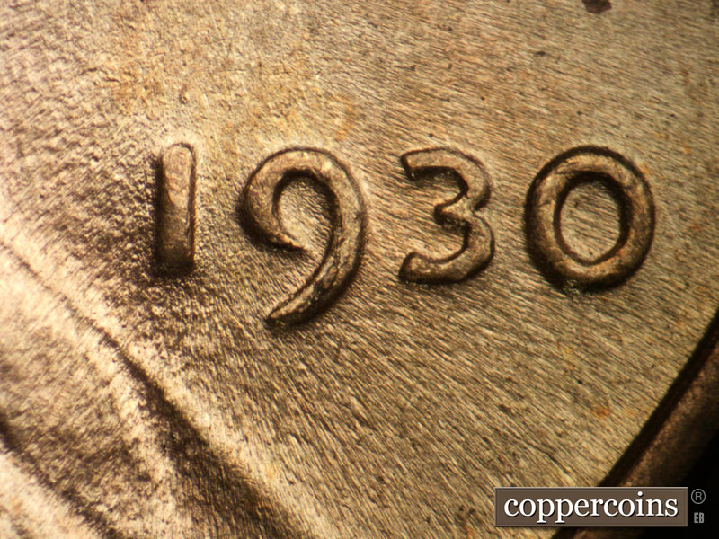 Die-stage B marker on 1930P•1DO•002 (1930 Doubled Die Obverse).