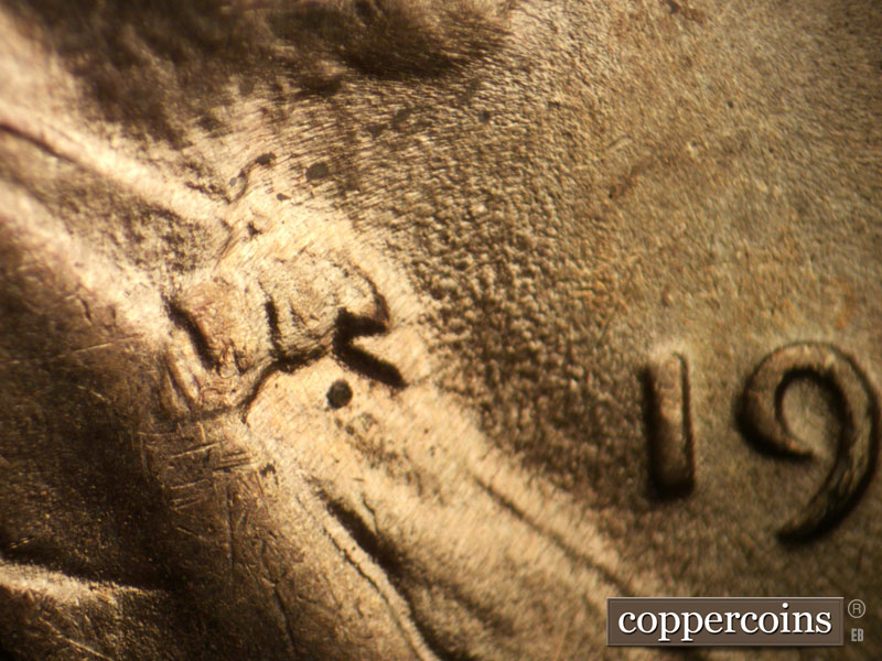 Die-stage B marker on 1930P•1DO•002 (1930 Doubled Die Obverse).
