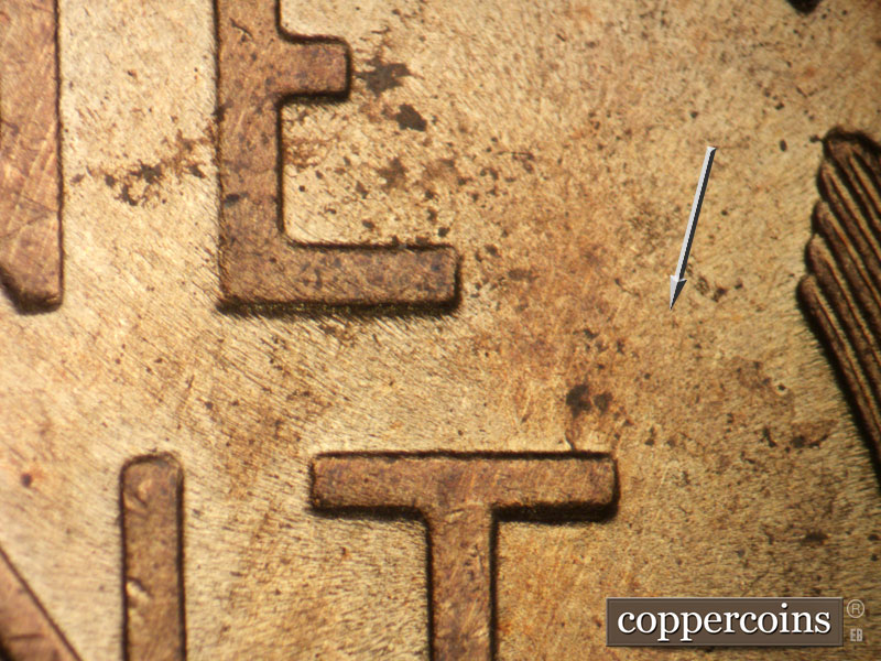 Die-stage B marker on 1930P•1DO•002 (1930 Doubled Die Obverse).