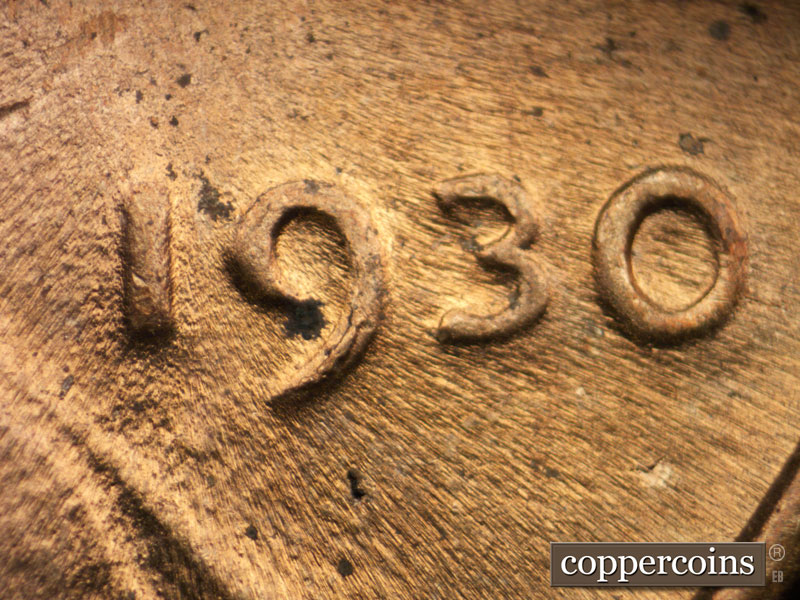 Die-stage C marker on 1930P•1DO•002 (1930 Doubled Die Obverse).
