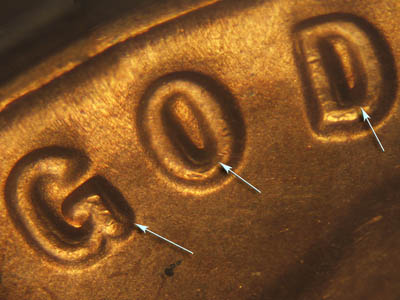 Die-stage C marker on 1930S•1DO•001 (1930 Doubled Die Obverse).