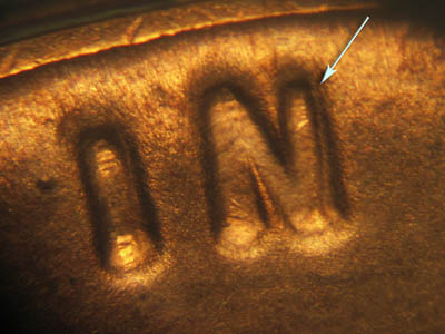 Die-stage C marker on 1930S•1DO•001 (1930 Doubled Die Obverse).