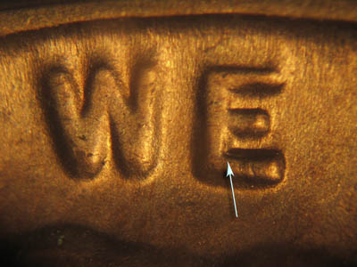 Die-stage C marker on 1930S•1DO•001 (1930 Doubled Die Obverse).