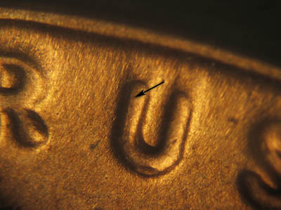Die-stage C marker on 1930S•1DO•001 (1930 Doubled Die Obverse).