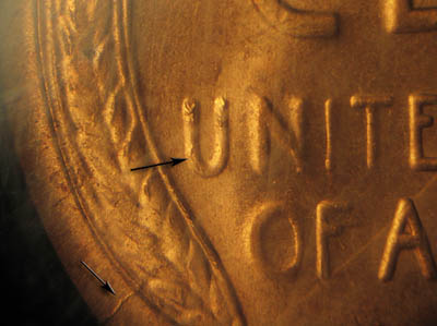 Die-stage C marker on 1930S•1DO•001 (1930 Doubled Die Obverse).