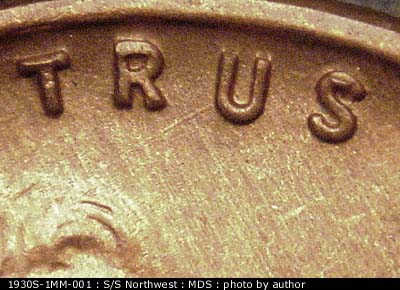 Die-stage B marker on 1930S•1MM•001 (1930 Repunched Mint Mark).
