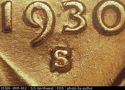 Die-stage A marker on 1930S•1MM•002 (1930 Repunched Mint Mark).