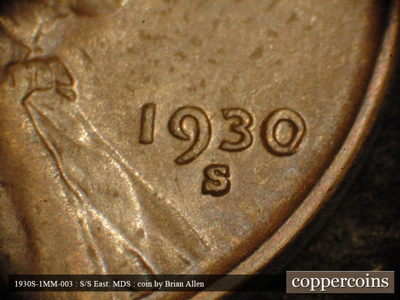 Die-stage B marker on 1930S•1MM•003 (1930 Repunched Mint Mark).