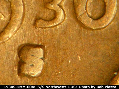 Die-stage A marker on 1930S•1MM•004 (1930 Repunched Mint Mark).