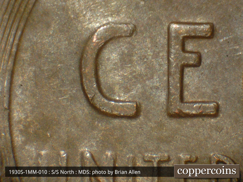 Die-stage B marker on 1930S•1MM•010 (1930 Repunched Mint Mark).