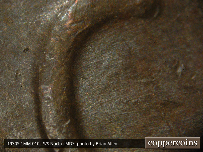 Die-stage B marker on 1930S•1MM•010 (1930 Repunched Mint Mark).