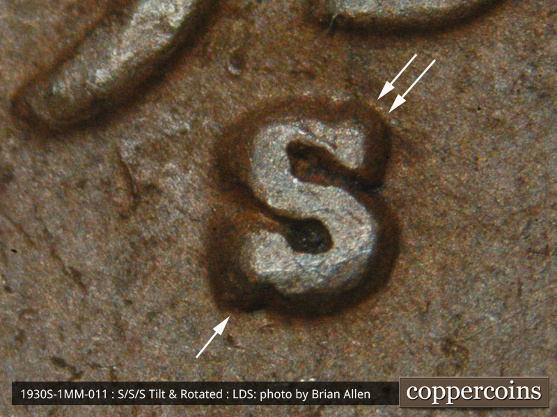Die-stage C marker on 1930S•1MM•011 (1930 Repunched Mint Mark).