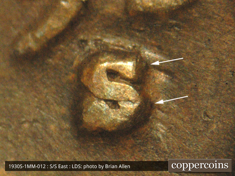 Die-stage C marker on 1930S•1MM•012 (1930 Repunched Mint Mark).