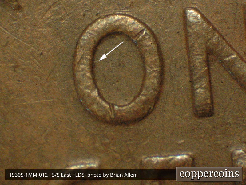 Die-stage C marker on 1930S•1MM•012 (1930 Repunched Mint Mark).
