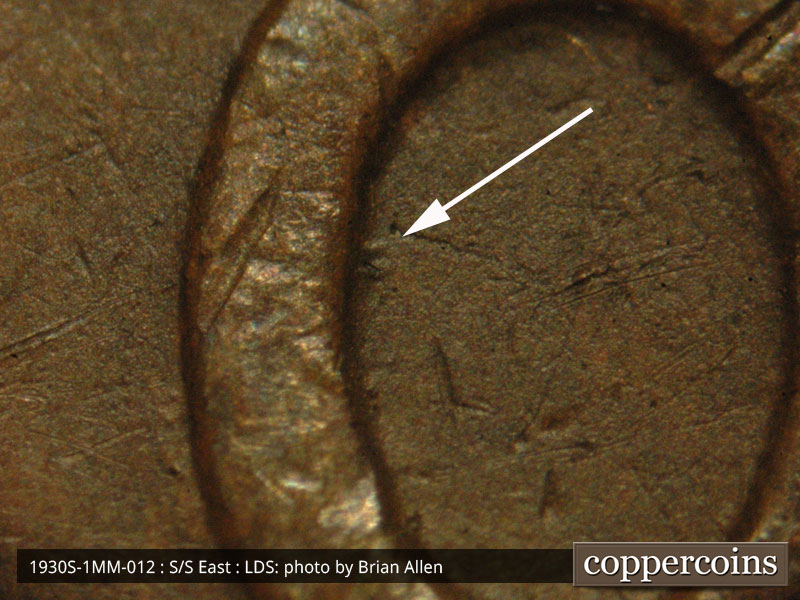 Die-stage C marker on 1930S•1MM•012 (1930 Repunched Mint Mark).