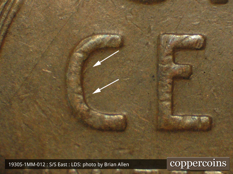 Die-stage C marker on 1930S•1MM•012 (1930 Repunched Mint Mark).