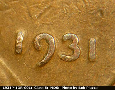 Die-stage B marker on 1931P•1DR•001 (1931 Doubled Die Reverse).