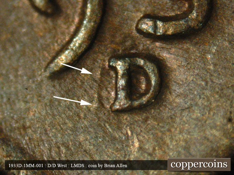 1933 Lincoln cent obverse, CopperCoins die 1933D•1MM•001.