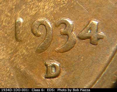 Die-stage A marker on 1934D•1DO•001 (1934 Doubled Die Obverse).