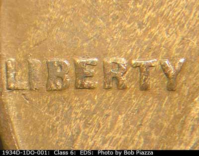 Die-stage A marker on 1934D•1DO•001 (1934 Doubled Die Obverse).