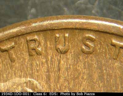 Die-stage A marker on 1934D•1DO•001 (1934 Doubled Die Obverse).