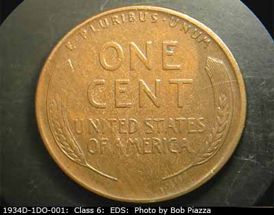 Die-stage A marker on 1934D•1DO•001 (1934 Doubled Die Obverse).