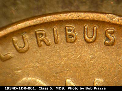 Die-stage B marker on 1934D•1DR•001 (1934 Doubled Die Reverse).