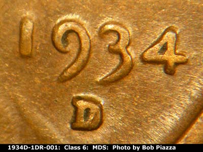 Die-stage B marker on 1934D•1DR•001 (1934 Doubled Die Reverse).