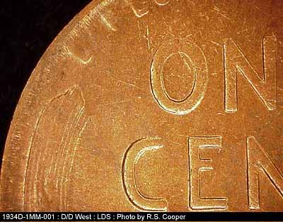Die-stage C marker on 1934D•1MM•001 (1934 Repunched Mint Mark).
