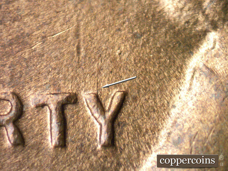 Die-stage B marker on 1934D•1MM•002 (1934 Repunched Mint Mark).
