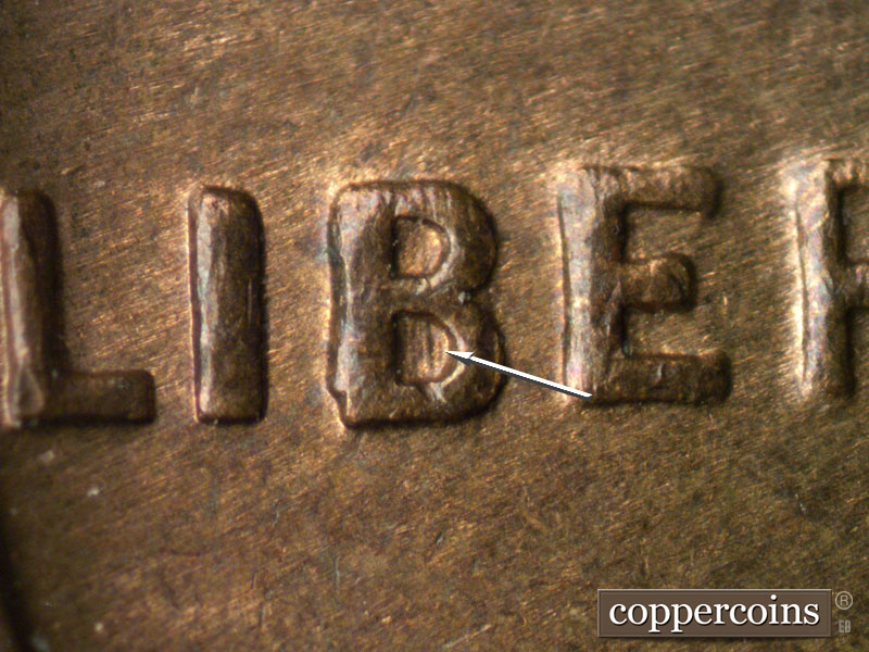 Die-stage B marker on 1934D•1MM•002 (1934 Repunched Mint Mark).