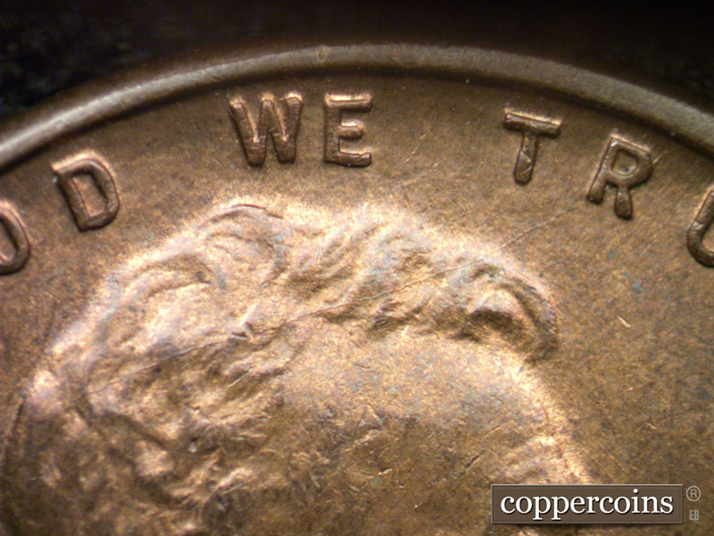 Die-stage B marker on 1934D•1MM•002 (1934 Repunched Mint Mark).